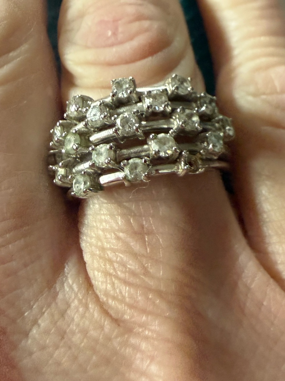 Sterling Silver 925 Multi Band Waterfall Cluster Ring Size 8 - 8.48g AS IS